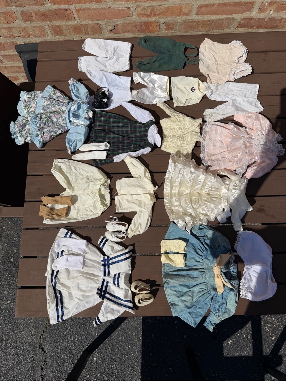 Huge Lot Vintage Doll Clothes Dresses Bloomers Shoes Accessories Sailor Floral